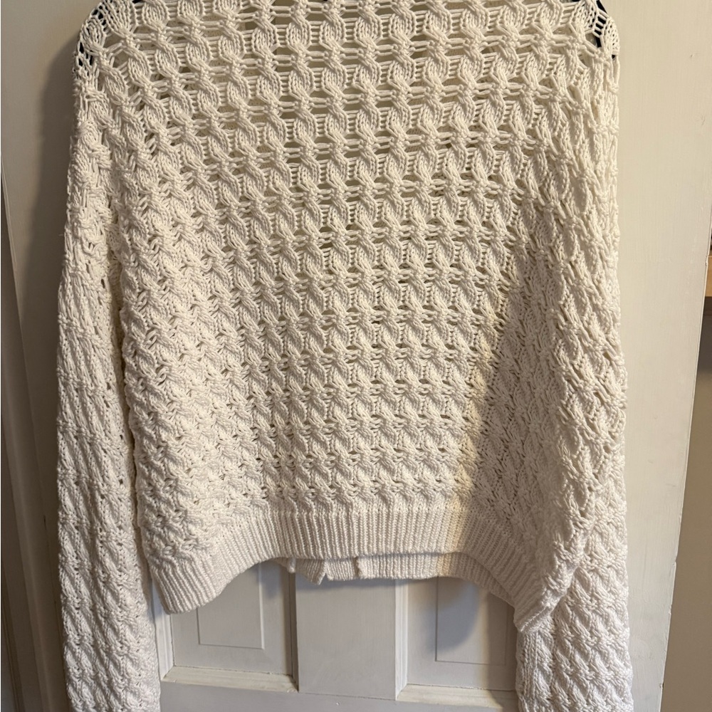Vince Cream Open-Knit V-Neck Cardigan - Picture 2 of 7